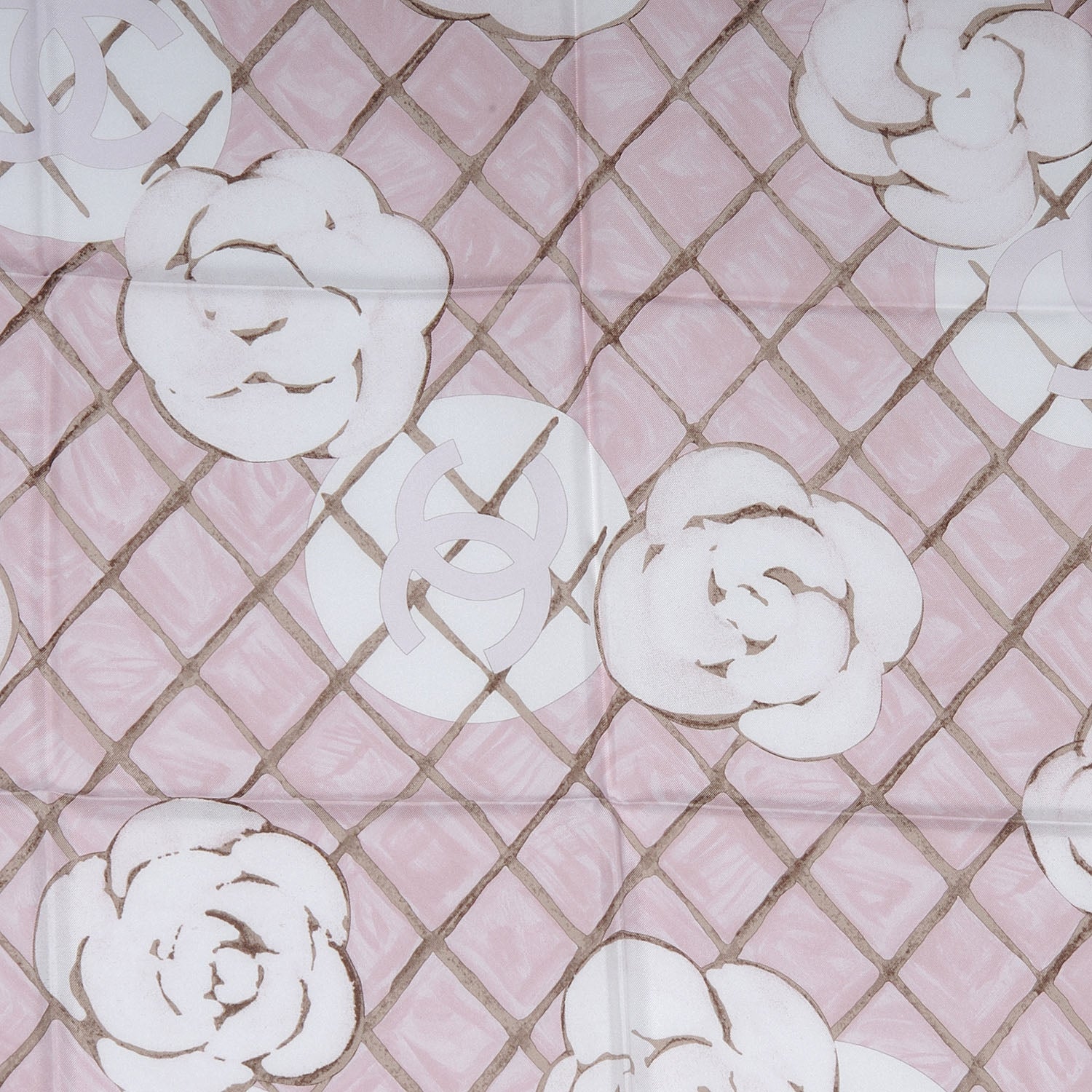 Chanel Silk CC Logo Camellia Scarf White Pink 1 of 5