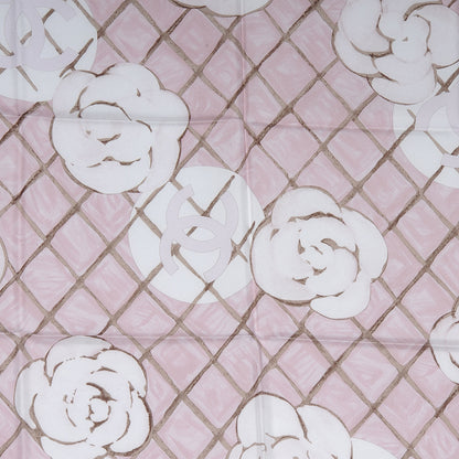 Chanel Silk CC Logo Camellia Scarf White Pink 1 of 5