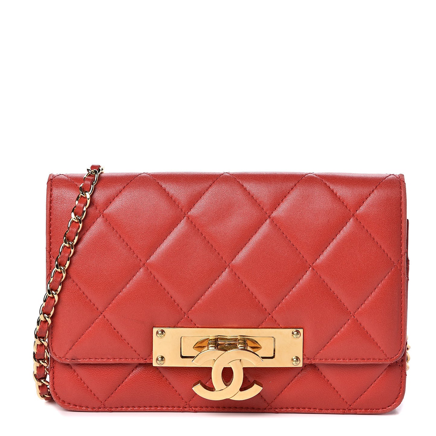 Lambskin Quilted Golden Class Wallet on Chain WOC Red