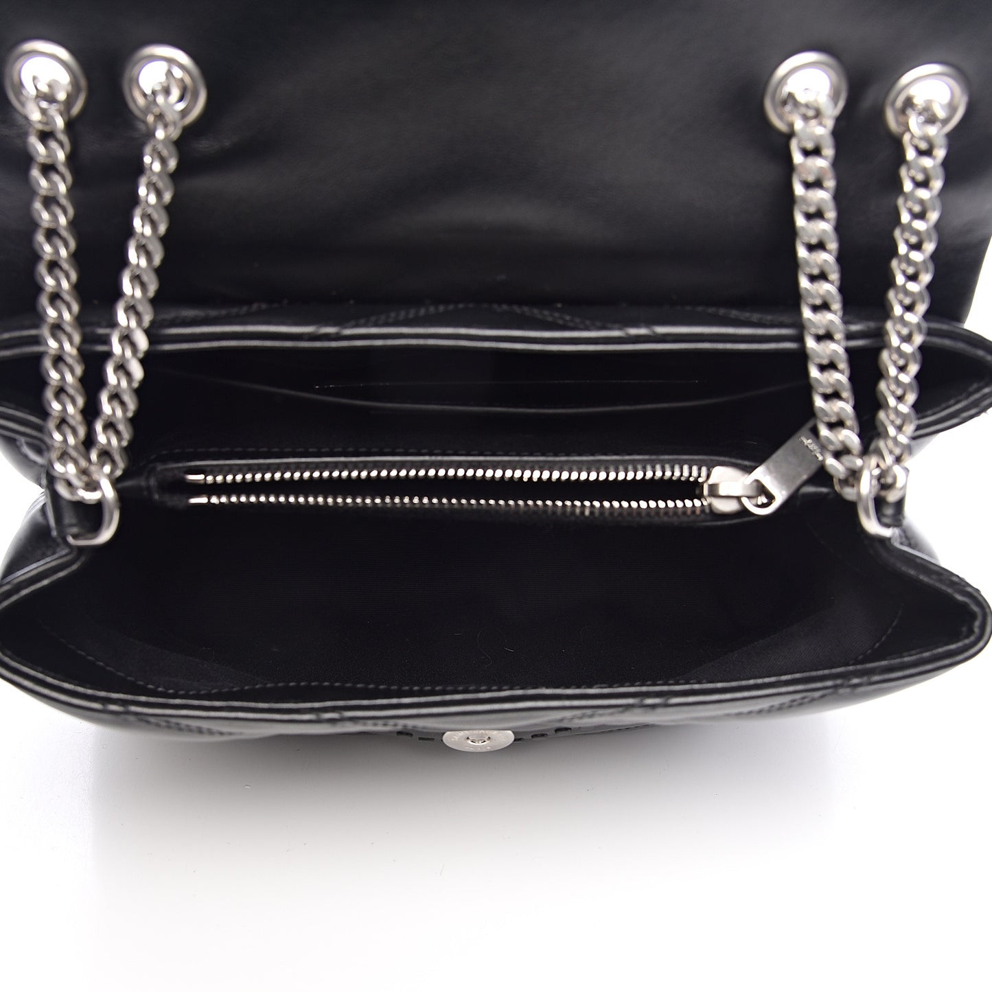 Calfskin Y Quilted Studded Monogram Small Loulou Chain Satchel Black