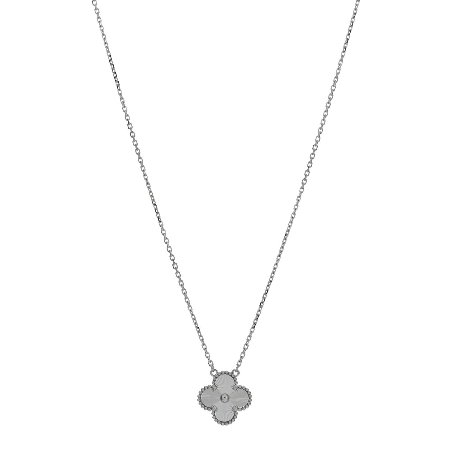 18K White Gold Guilloche Vintage Alhambra Pendant Necklace
