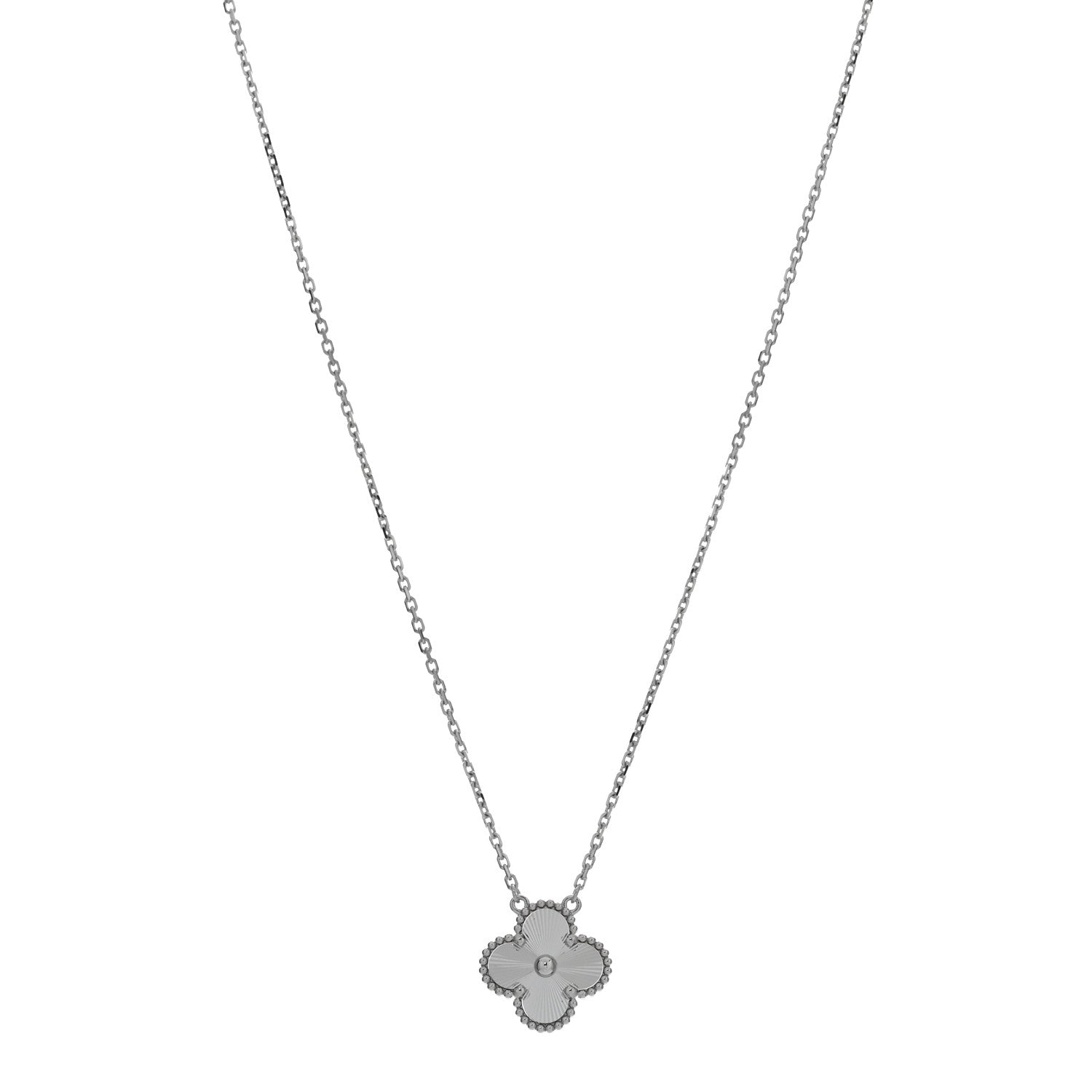 Van Cleef & Arpels 18K White Gold Guilloche Vintage Alhambra Pendant Necklace 1 of 5