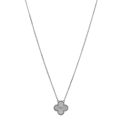 Van Cleef & Arpels 18K White Gold Guilloche Vintage Alhambra Pendant Necklace 1 of 5