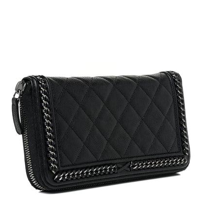 Chanel Calfskin Quilted Boy Chain Large Gusset Zip Around Wallet Black 3 of 15
