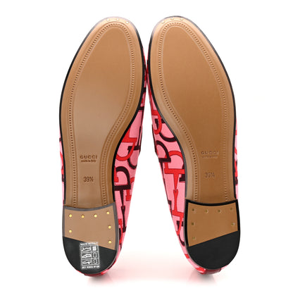 Gucci Betis Glamour Canvas Horsebit Print Womens Jordaan Loafers 39.5 Pink Rosso Ancora 6 of 10