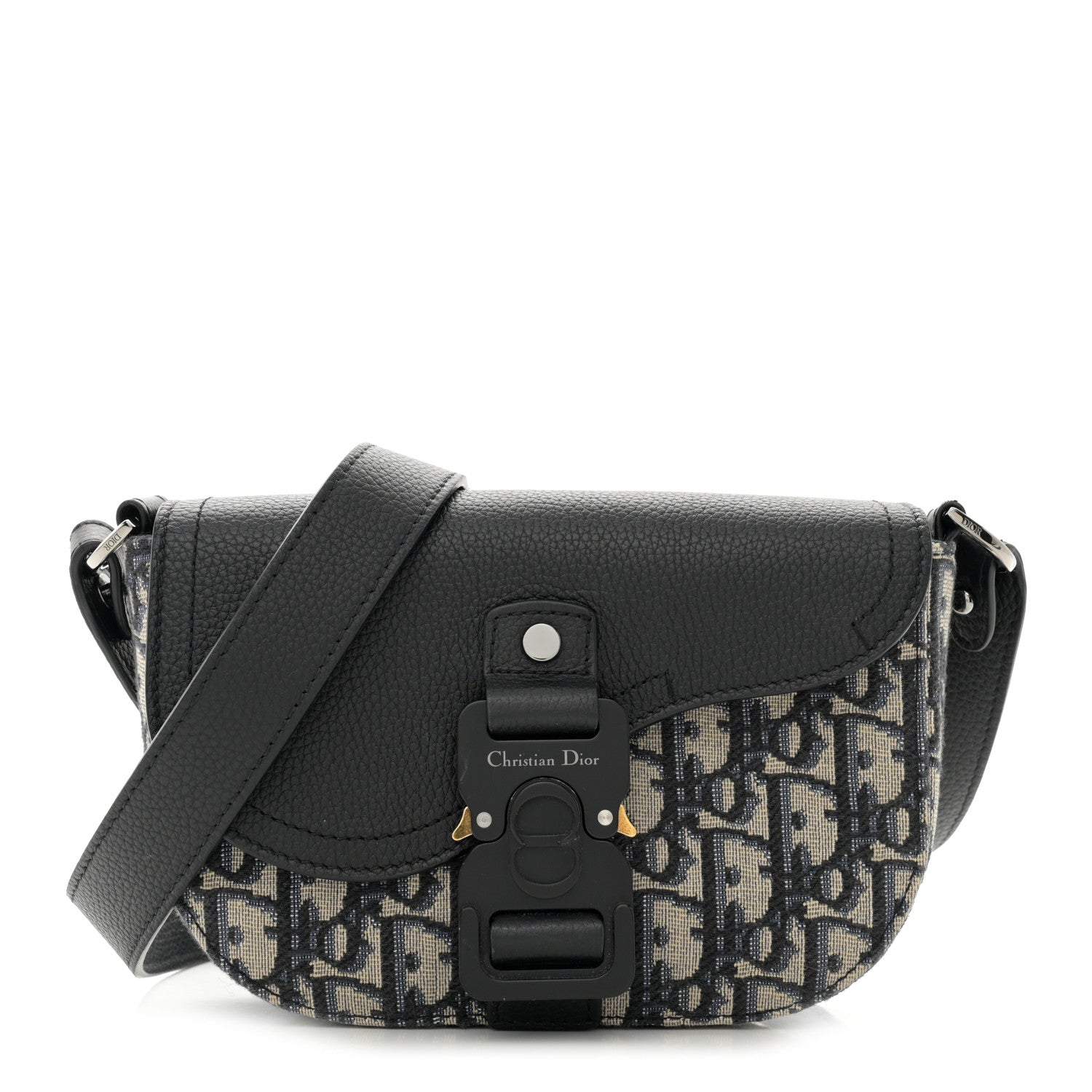 Christian Dior Grained Calfskin Oblique Saddle Messenger Black 1 of 12
