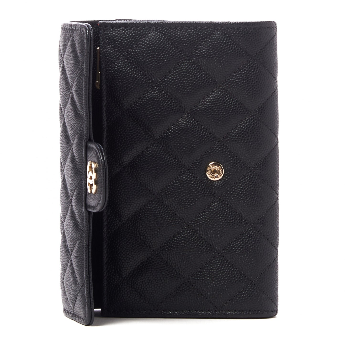 Caviar Quilted Large Gusset Flap Wallet Black