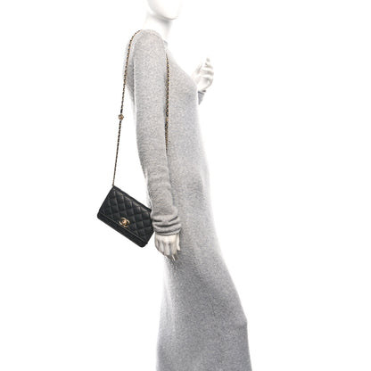 Chanel Caviar Quilted Camellia Wallet On Chain WOC Black 2 of 12