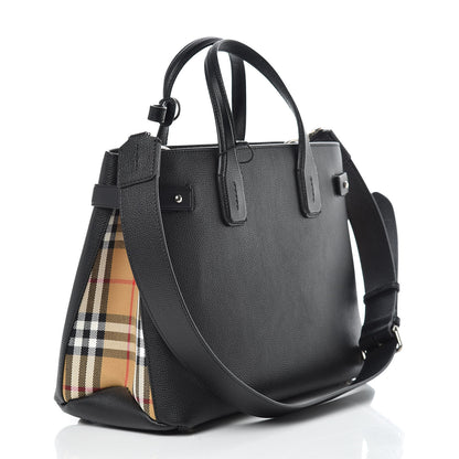 Burberry Derby Calfskin Vintage Check Medium Banner Tote Black 3 of 11