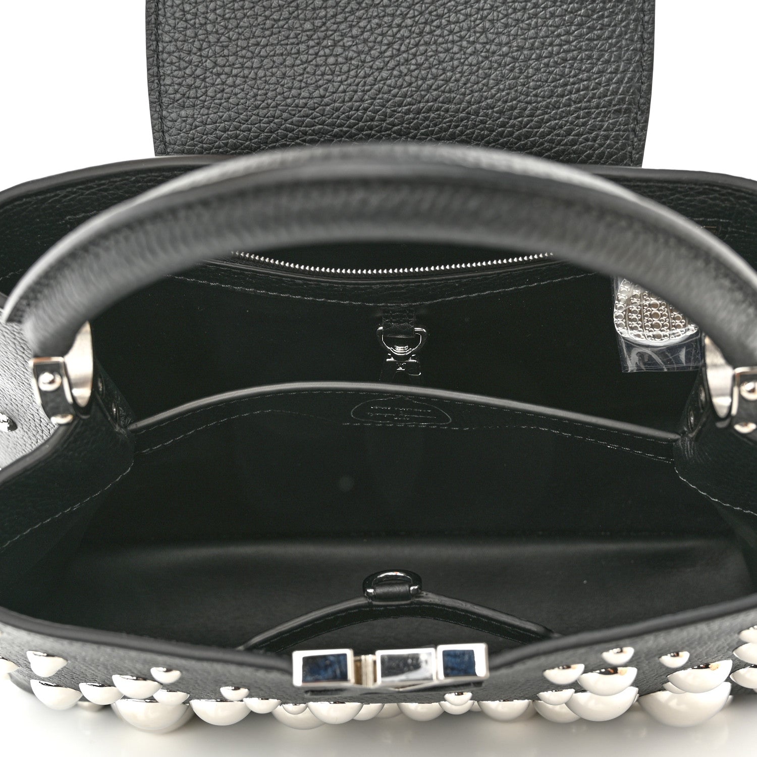 Louis Vuitton LV X YK Taurillon Brass Metal Dots Capucine MM Black 5 of 9