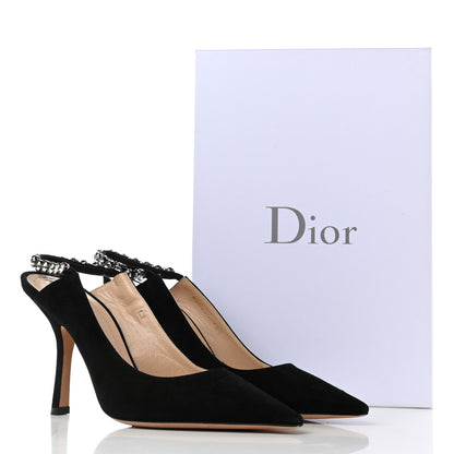 Christian Dior Suede Crystal Diorich Slingback Pumps 38.5 Black 9 of 9