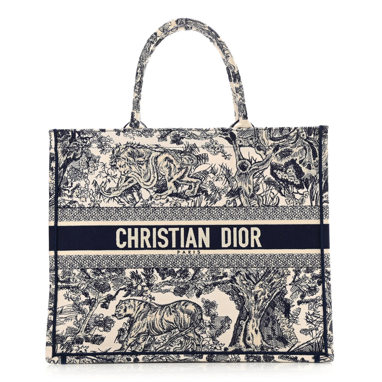 Christian Dior Canvas Embroidered Large Dioriviera Toile De Jouy Book Tote Blue 1 of 13