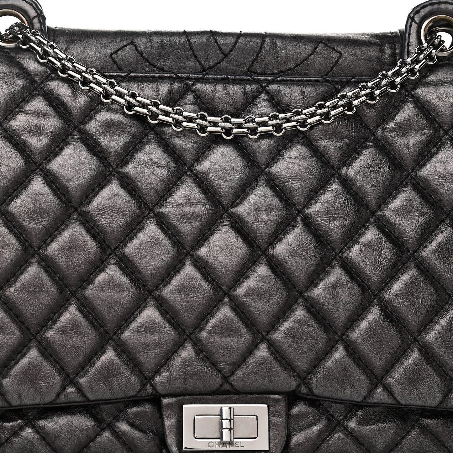 Metallic Aged Calfskin Quilted Reissue 2.55 Accordion Flap Black