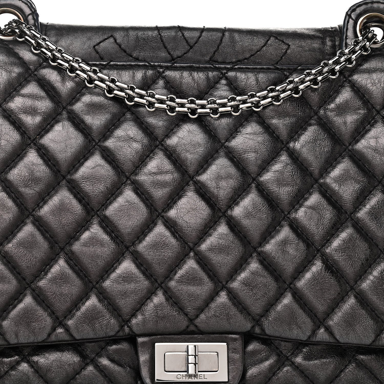 Chanel Metallic Aged Calfskin Quilted Reissue 2.55 Accordion Flap Black 6 of 9