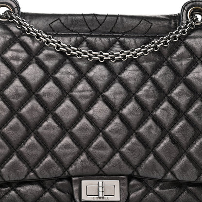 Chanel Metallic Aged Calfskin Quilted Reissue 2.55 Accordion Flap Black 6 of 9