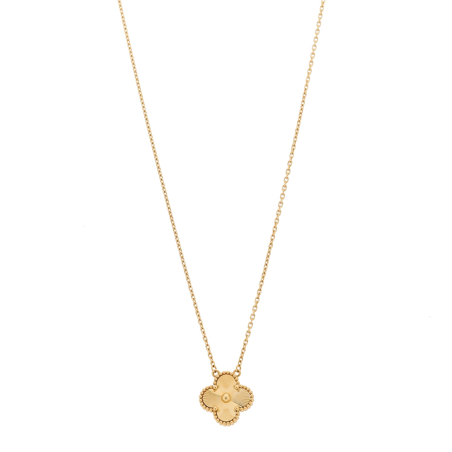 Van Cleef & Arpels 18K Yellow Gold Guilloché Vintage Alhambra Pendant Necklace 1 of 5