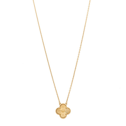 Van Cleef & Arpels 18K Yellow Gold Guilloché Vintage Alhambra Pendant Necklace 1 of 5