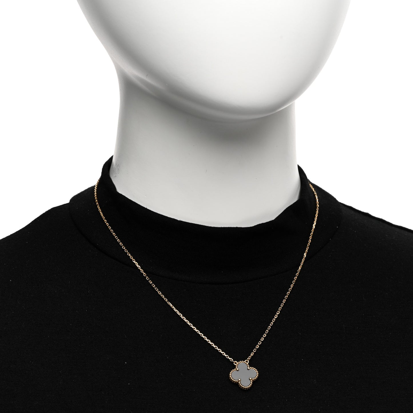 VAN CLEEF & ARPELS 18K Yellow Gold Black Onyx Vintage Alhambra Pendant Necklace