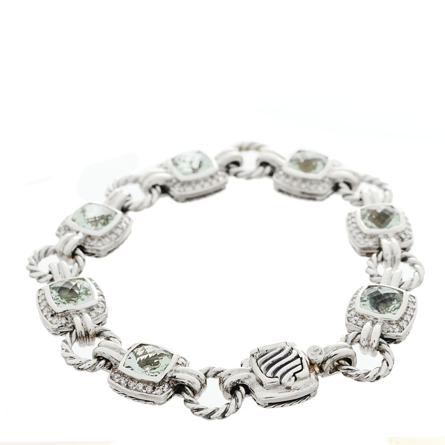 Sterling Silver Diamond Prasiolite Albion Cable Link Bracelet