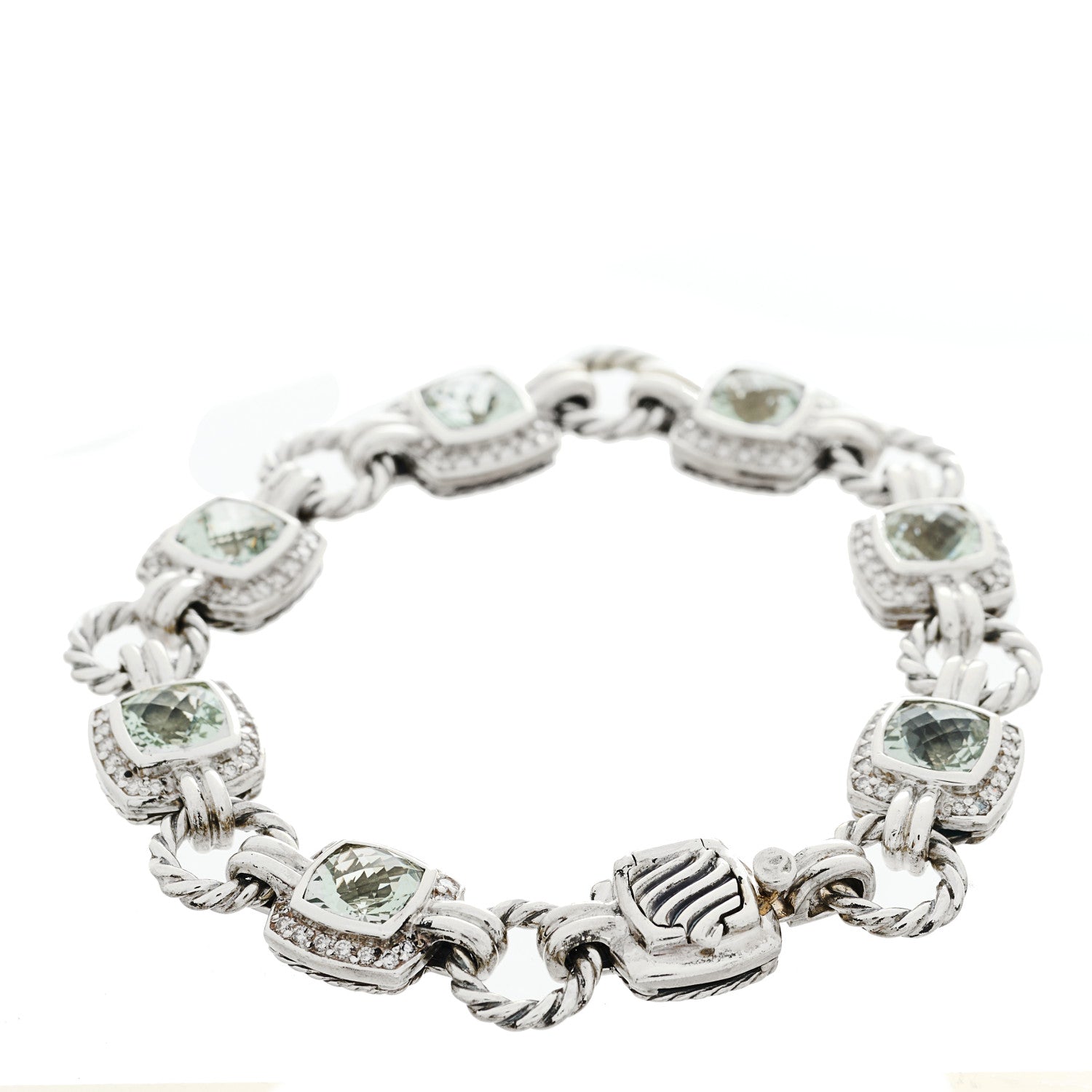 David Yurman Sterling Silver Diamond Prasiolite Albion Cable Link Bracelet 2 of 3