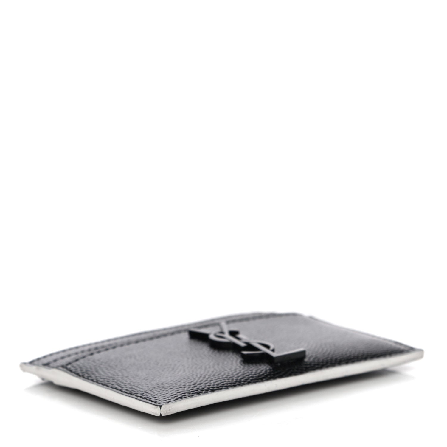 Saint Laurent Grain De Poudre Monogram Credit Card Case Black White 4 of 11