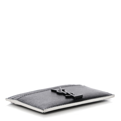 Saint Laurent Grain De Poudre Monogram Credit Card Case Black White 4 of 11