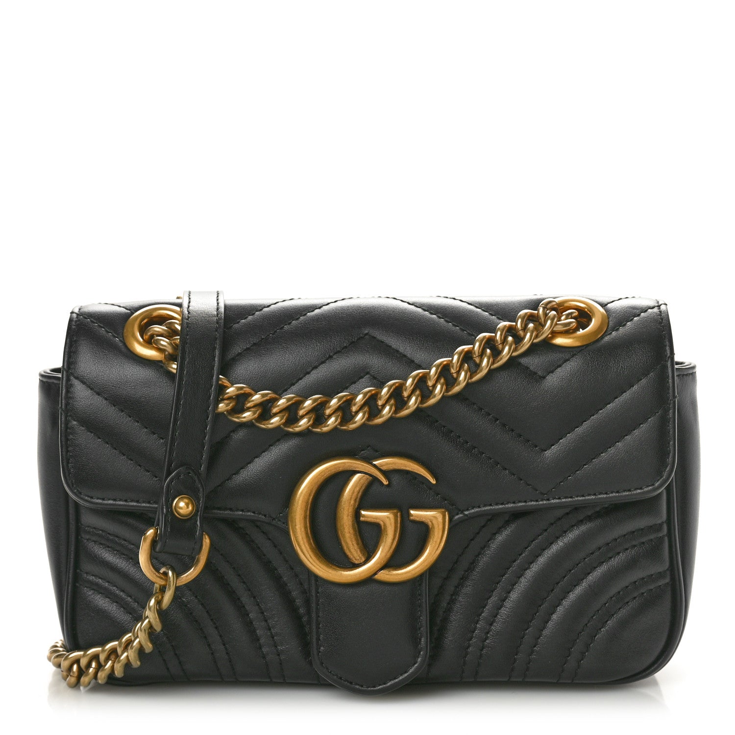 Gucci Calfskin Matelasse Mini GG Marmont Shoulder Bag Black 1 of 9