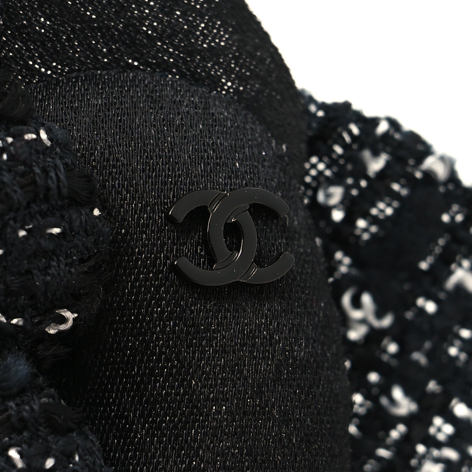 Chanel Tweed Camellia Pin Brooch Black 3 of 3