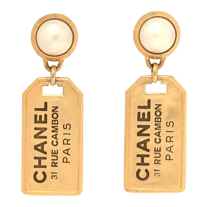 Chanel Pearl CC Tags Drop Earrings Gold 1 of 4