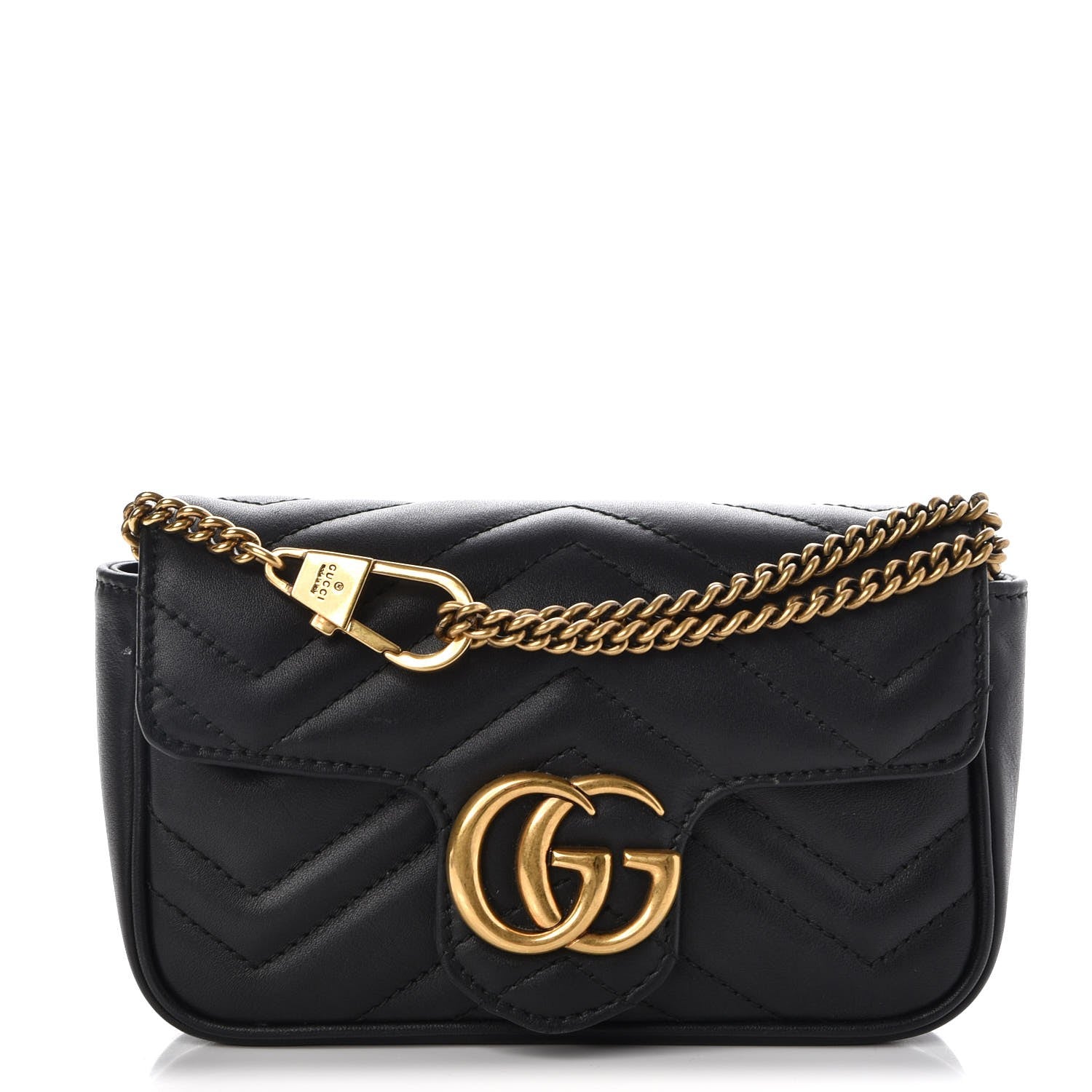 Gucci Calfskin Matelasse Super Mini GG Marmont Shoulder Bag Black 1 of 10