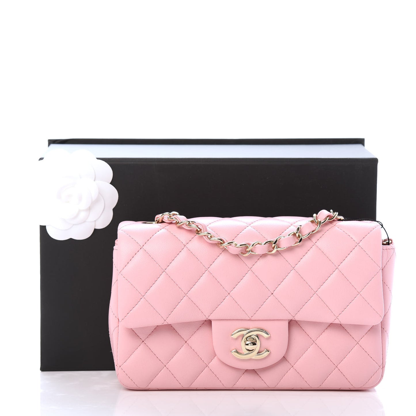 Lambskin Quilted Mini Rectangular Flap Pink