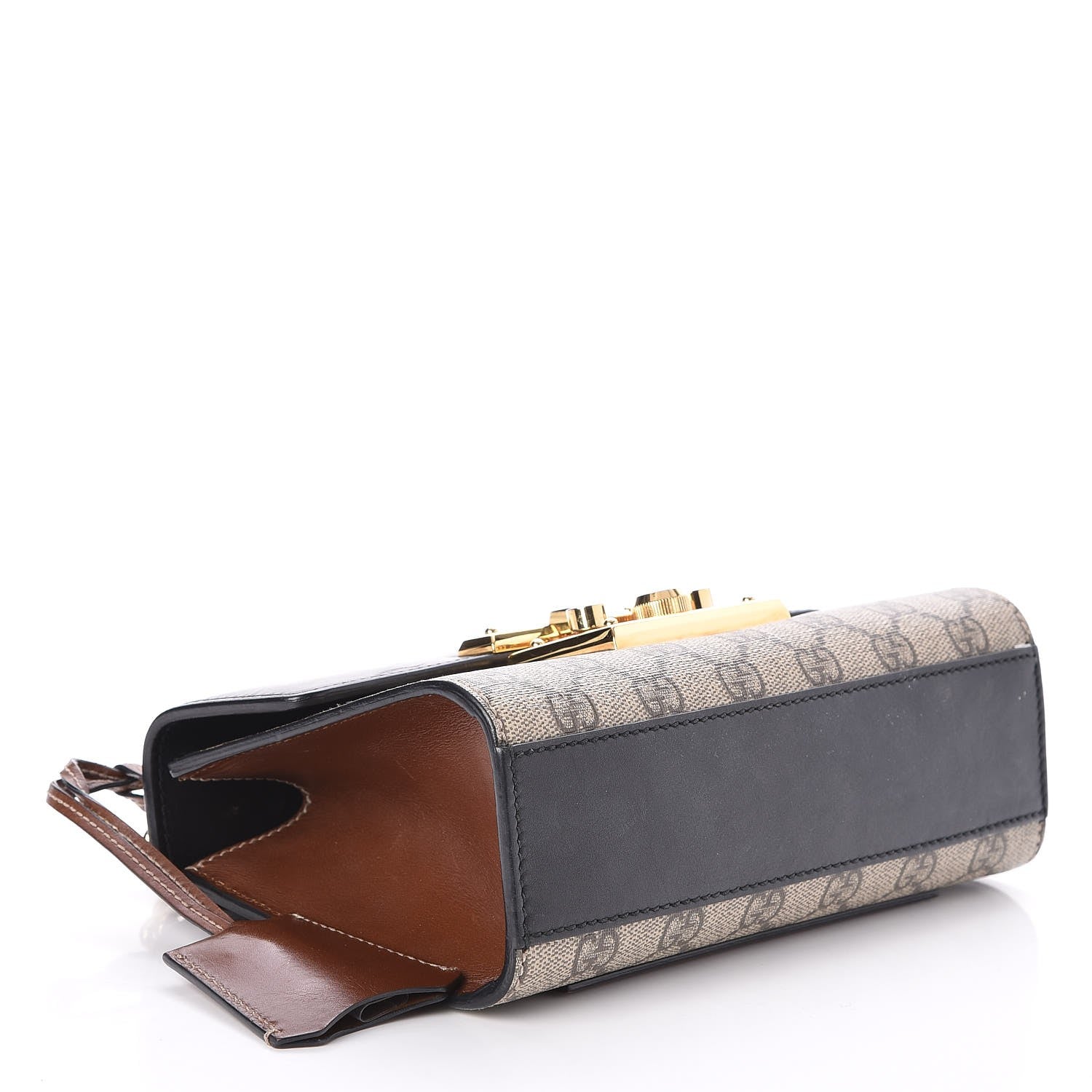Gucci GG Supreme Monogram Calfskin Small Padlock Shoulder Bag Beige Black Cuir 4 of 11