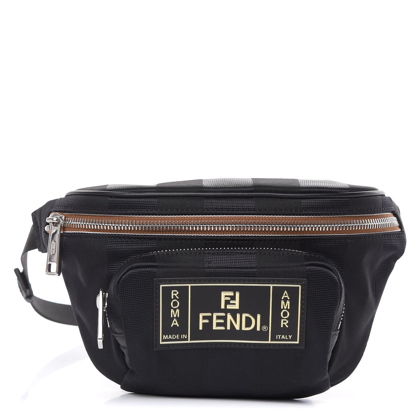 Nylon Vitello Century Pequin Logo Plate Pocket Belt Bag Black