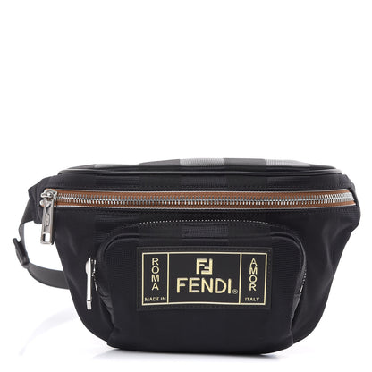 Fendi Nylon Vitello Century Pequin Logo Plate Pocket Belt Bag Black 1 of 9