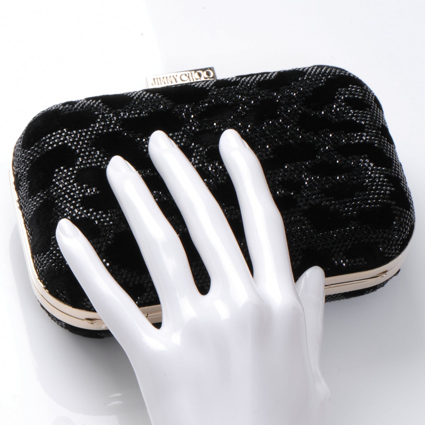 Velvet Cloud Stone Embellished Clutch Black
