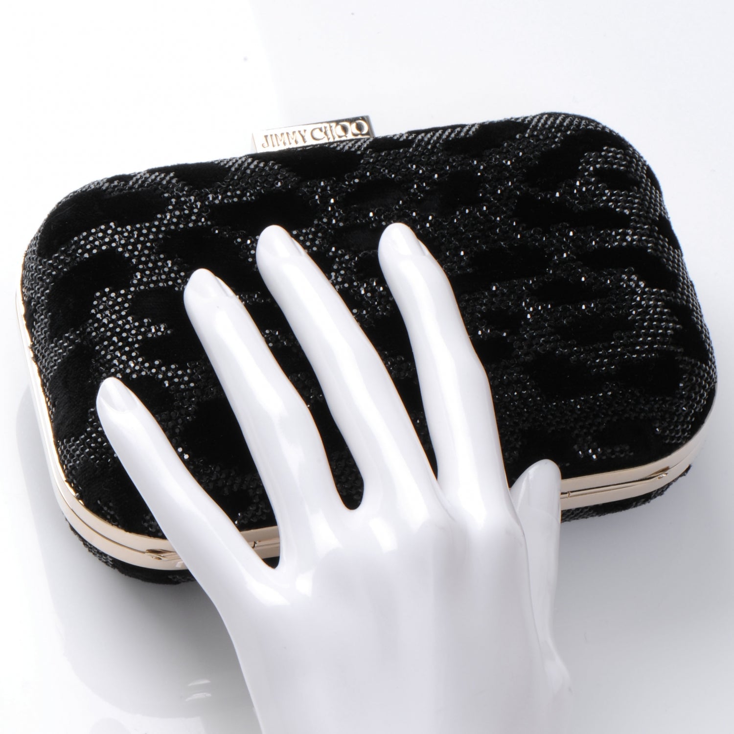 Jimmy Choo Velvet Cloud Stone Embellished Clutch Black 2 of 6