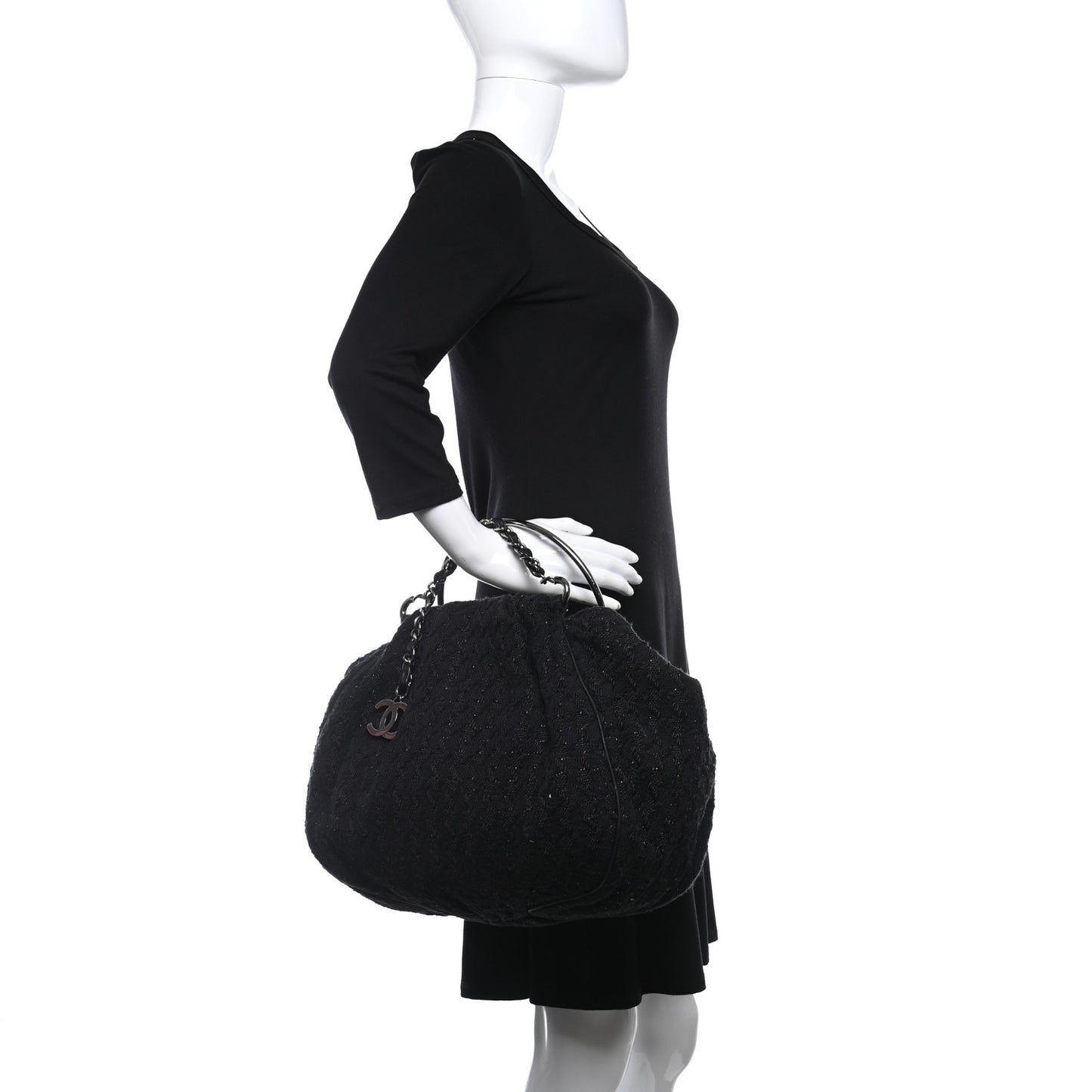 Tweed Boucle Knitting Bag Black