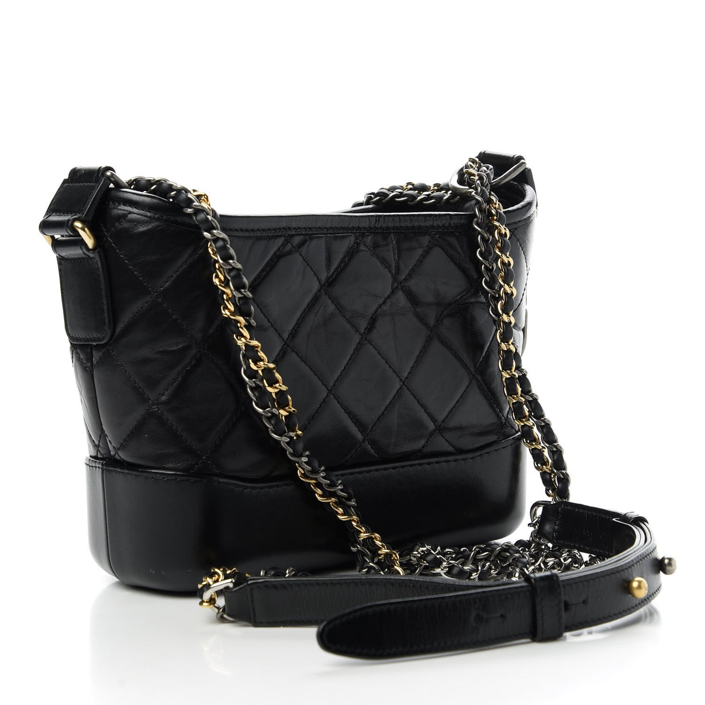 Aged Calfskin Quilted Small Gabrielle Hobo Black