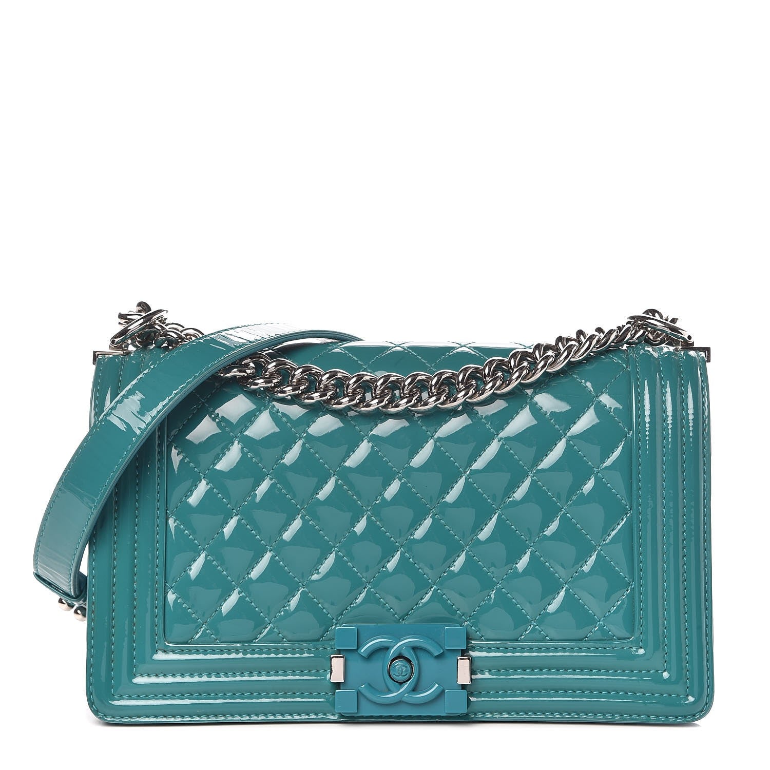 Chanel Patent Calfskin Quilted Medium Plexiglass Boy Flap Turquoise 1 of 25
