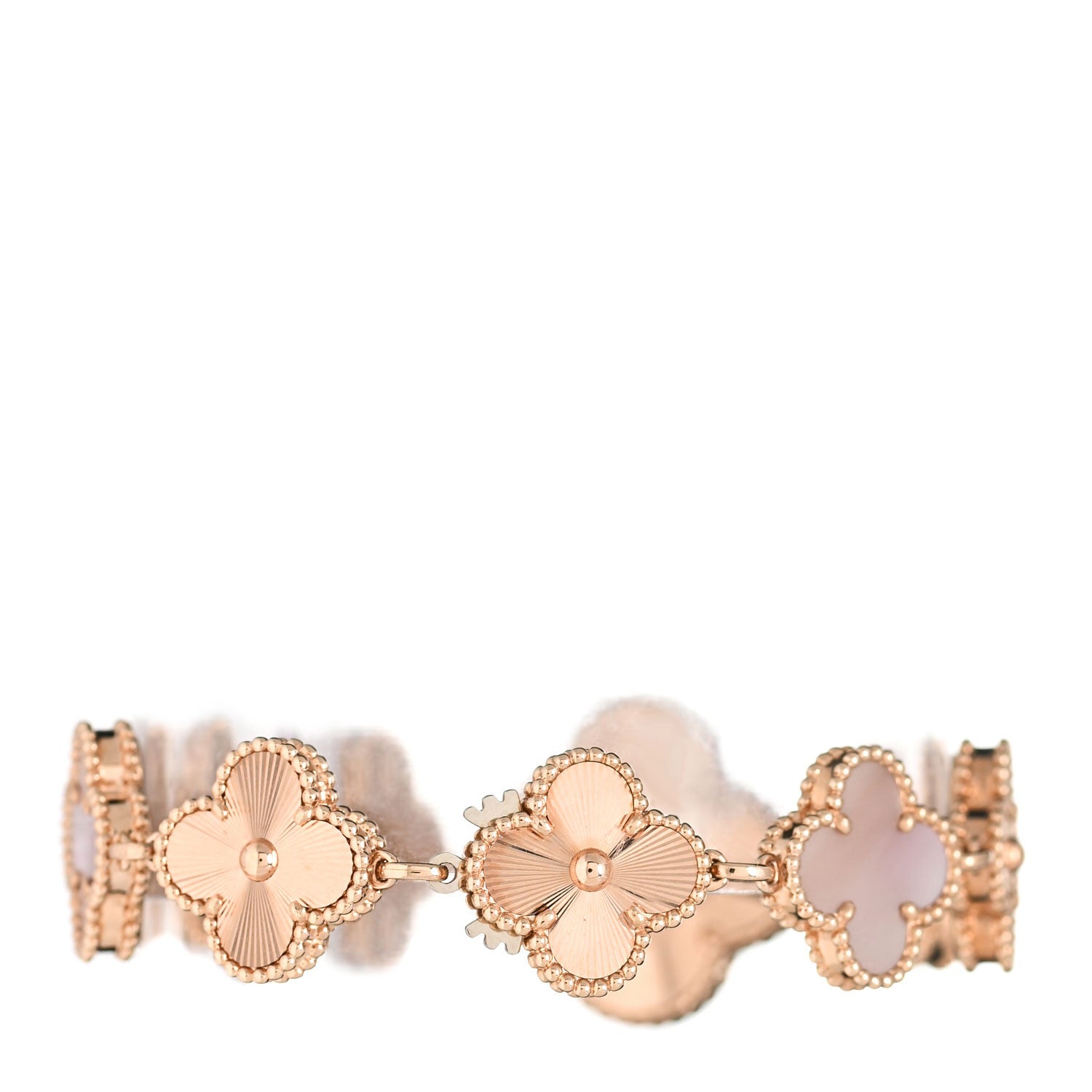 Van Cleef & Arpels 18K Rose Gold Pink Mother of Pearl 23mm Alhambra Guilloche Quartz Watch 3 of 5