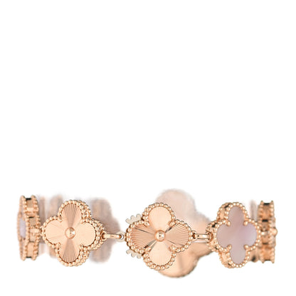 Van Cleef & Arpels 18K Rose Gold Pink Mother of Pearl 23mm Alhambra Guilloche Quartz Watch 3 of 5