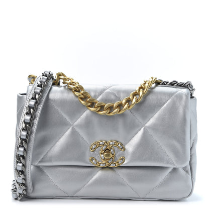 Chanel Metallic Goatskin Quilted Medium 19 Flap Silver 1 of 10