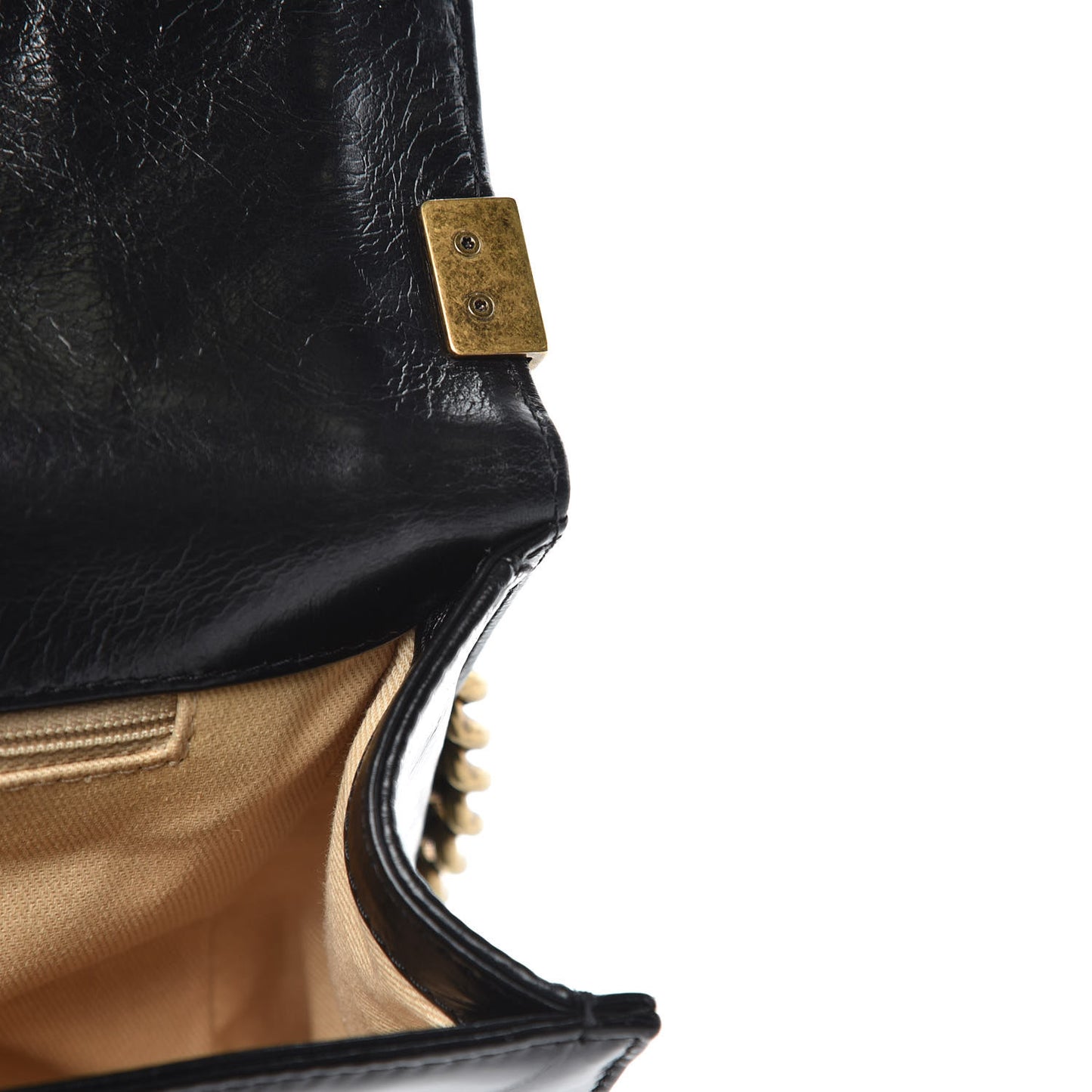 Glazed Calfskin Quilted Large Boy Flap Black