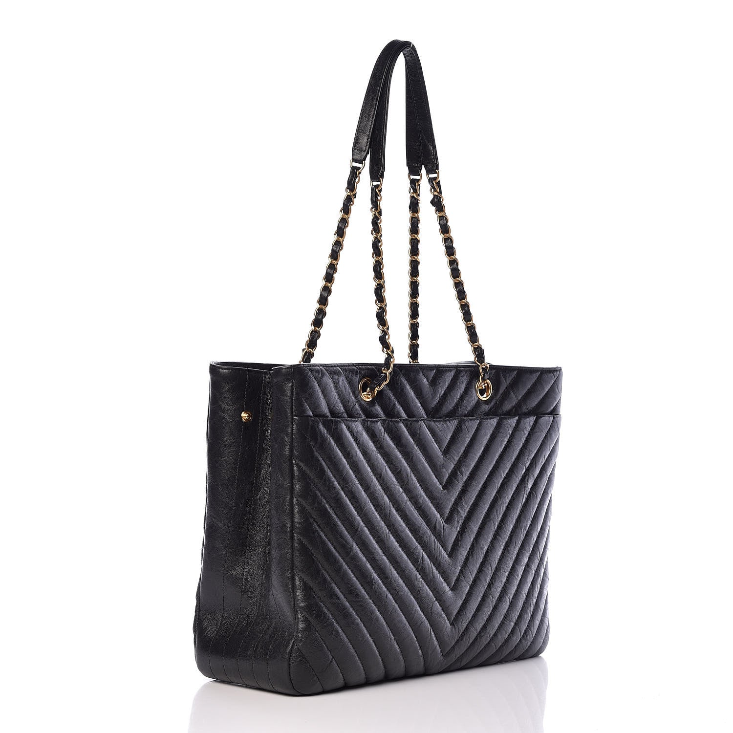 Chanel Iridescent Calfskin Chevron Quilted Shopping Tote Black 3 of 10