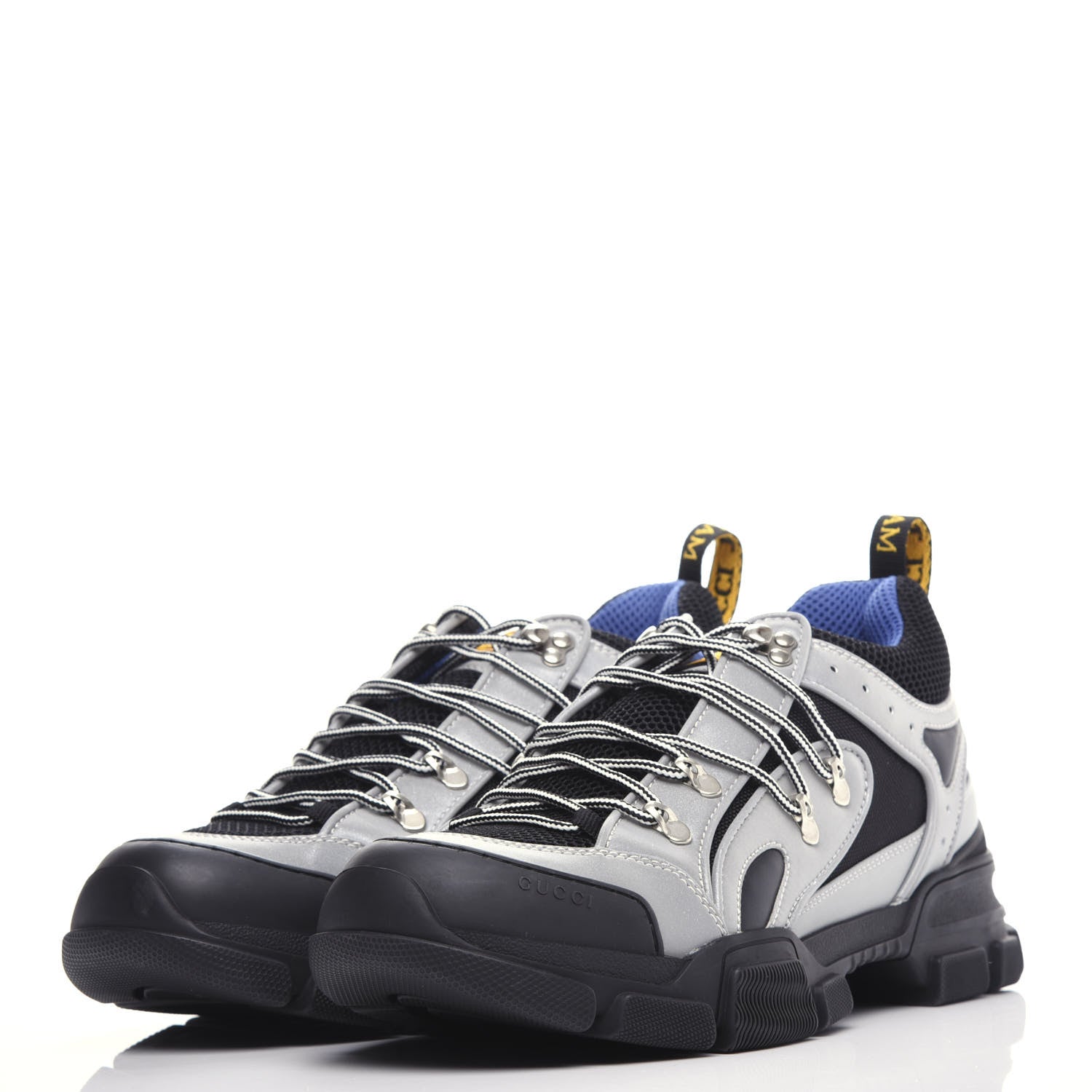 Gucci X SEGA Mesh Technical Canvas Calfskin Reflective Mens Flashtrek Sneakers 11 Silver Black 3 of 9