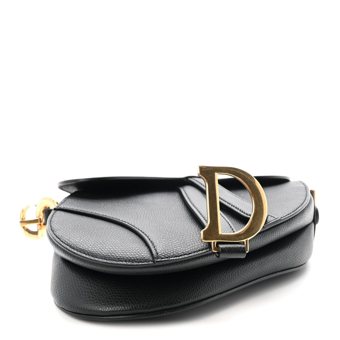 Grained Calfskin Mini Saddle Bag Black