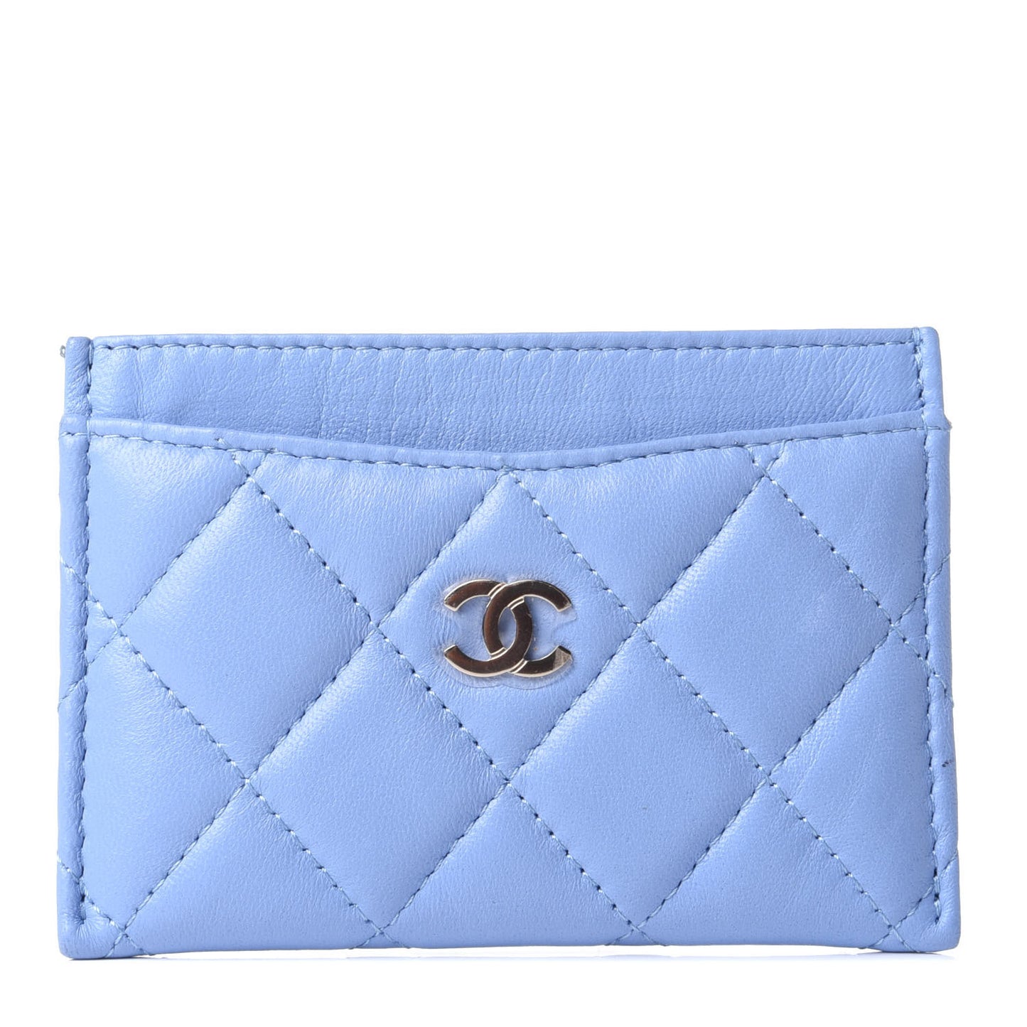 Lambskin Quilted Card Holder Light Blue