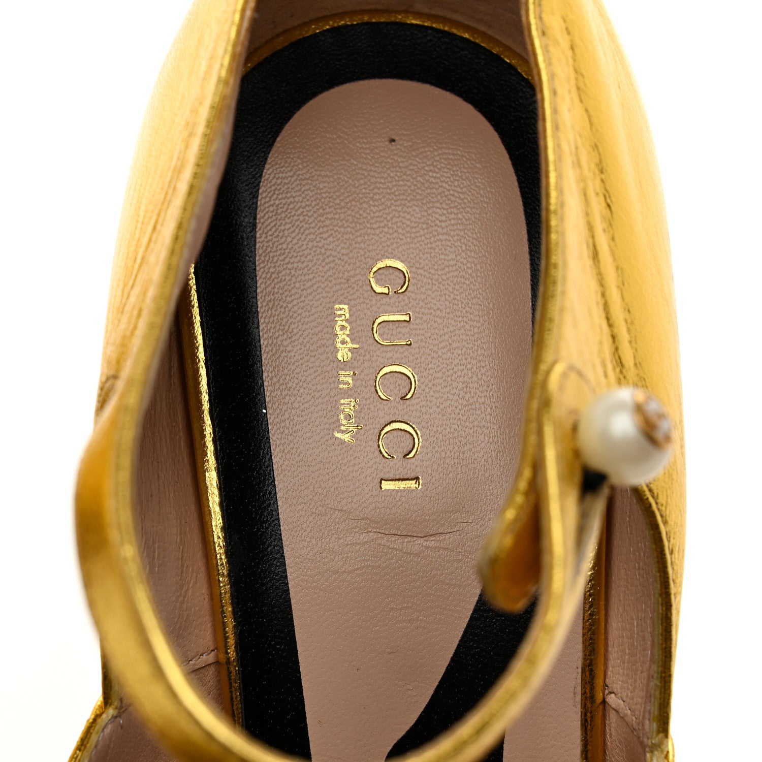 Gucci Metallic Malaga Kid Lesley Mary Jane Pumps 39.5 Gold 1779457