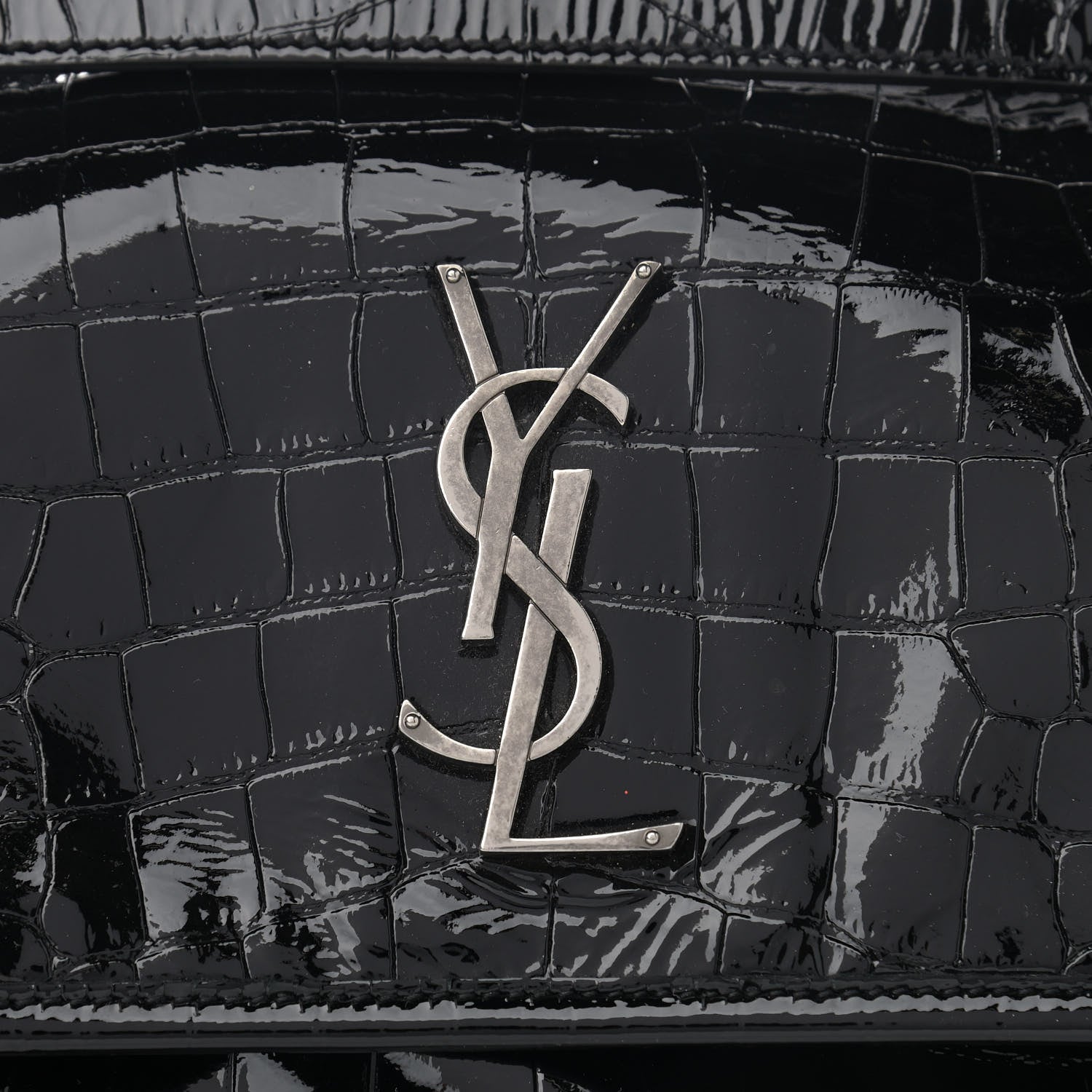 Saint Laurent Patent Crocodile Embossed Lambskin Monogram Medium Niki Chain Satchel Black 9 of 16