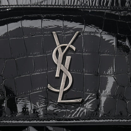 Saint Laurent Patent Crocodile Embossed Lambskin Monogram Medium Niki Chain Satchel Black 9 of 16